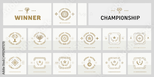 Fotografie Collection of golden award badges and champion labels in geometric style