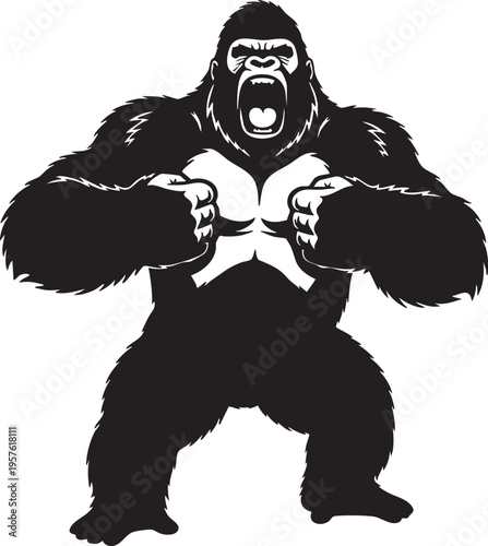 A large angry gorilla standing on two legs with fists clenched