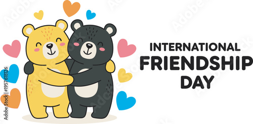 International friendship day celebration with cuddly bear friends