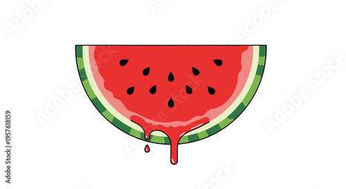 Juicy watermelon slice drips with red juice on white background illustration