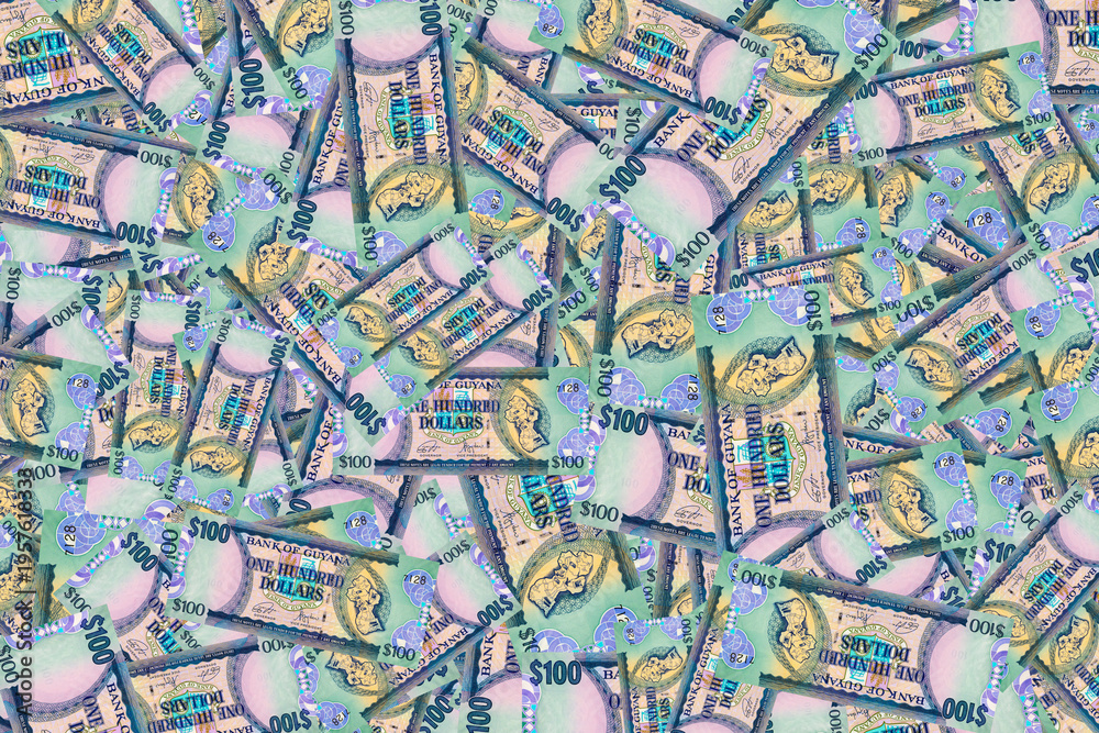Obraz premium 100 Dollar Guyana Banknote with the image of the Map of Guyana of National Resources. Guyana Money.