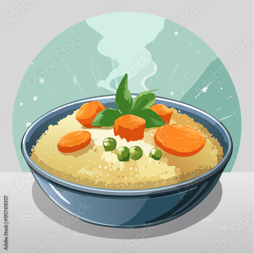 Bol de couscous avec ingrédients colorés en illustration