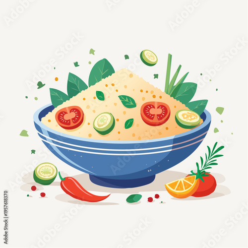 Bol de couscous avec ingrédients colorés en illustration