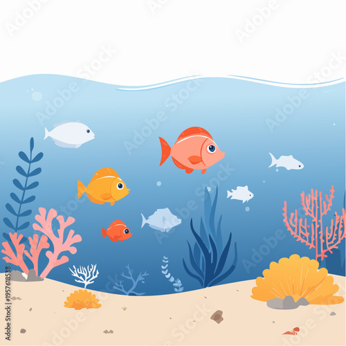 Scène sous‑marine colorée avec poissons tropicaux et coraux