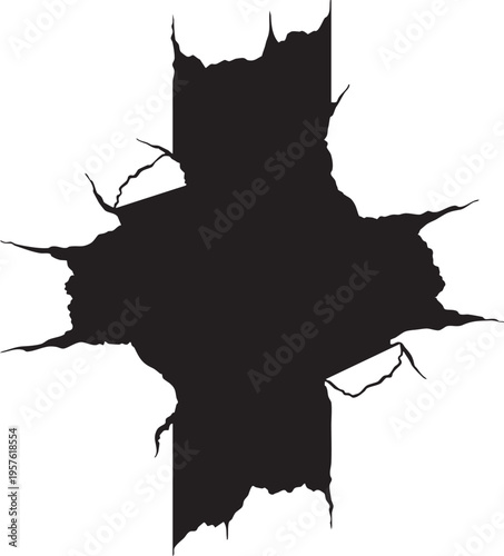 Torn paper with a cross shaped hole