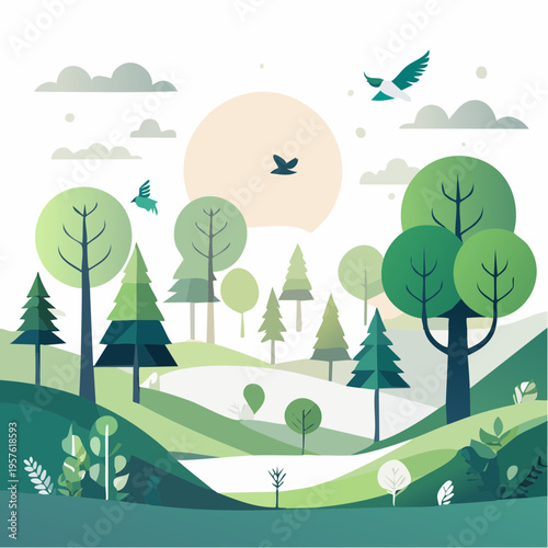Paysage forestier minimaliste – illustration nature et environnement