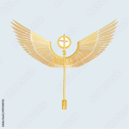 Symbole ailé doré inspiré de mythologie et iconographie sacrée