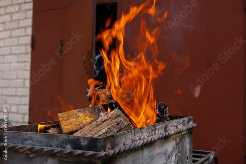 Captivating summer grill with blazing wood fire