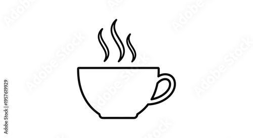 A line drawing of a steaming cup of coffee
