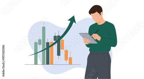 Businessman analyzing financial growth chart with tablet and stylus