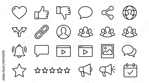 Set of 24 Social Media and UI Line Icons Vector