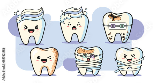 Cute Tooth Characters Representing Dental Health