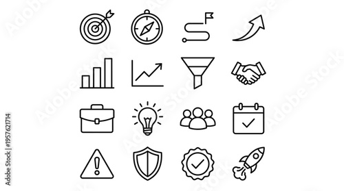 Set of 16 Business and Marketing Outline Icons Vector