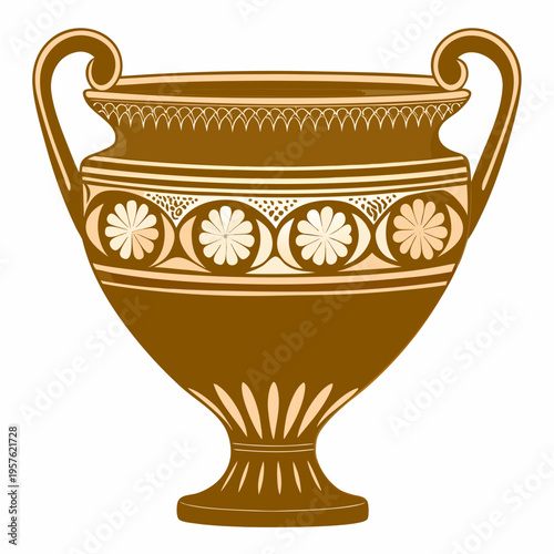 An ornate golden ancient greek amphora with decorative floral patterns