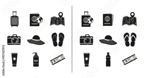 Travel essentials arranged neatly on a flat surface for organization