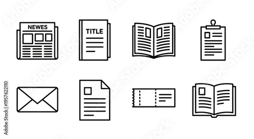 The icons represent various documents and media on a flat surface