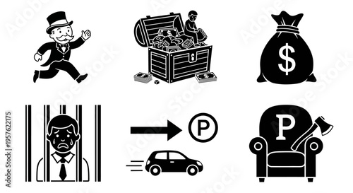 A man runs to a treasure chest overflowing with cash and money bags, while another man waits in a cell, symbolizing a shift from imprisonment to wealth.