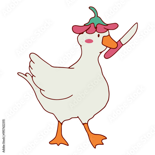 Goose holding a knife