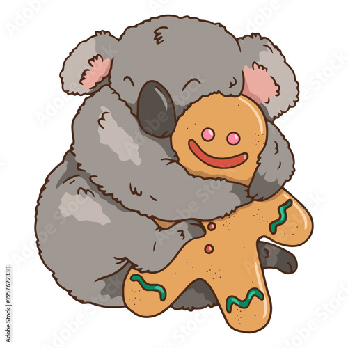 Christmas koala hugging a ginger cookie