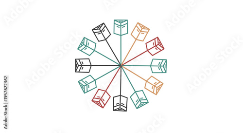 Circular Infographic with Connecting Labeled Boxes, Isolated White Background