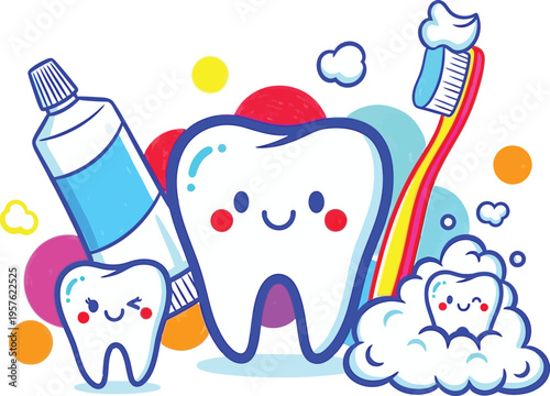 Cartoon Dental Hygiene & Happy Teeth Illustration