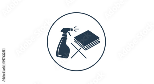 Cleaning Spray Bottle and Folded Cloth Icon, Household Chores Symbol on Isolated White Background
