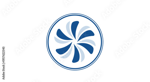 Swirling fan or air vent icon in blue circle on isolated white background