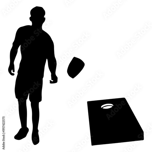 Player tossing bag in cornhole