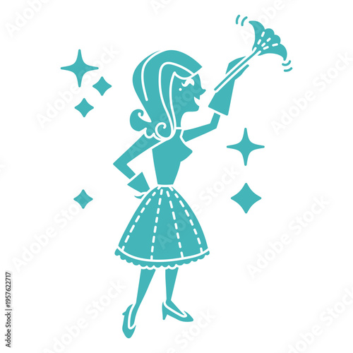Woman cleaning with a broomstick