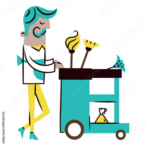 Janitor with cleaning supplies