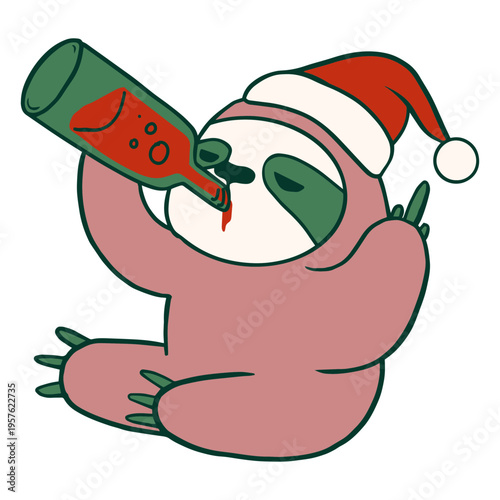 Christmas sloth having a drink