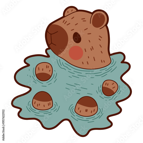 Capybara lounging in a pool of water