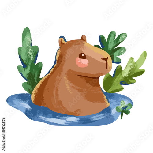 Capybara taking a bath