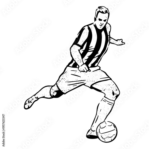 Soccer player poised to kick ball