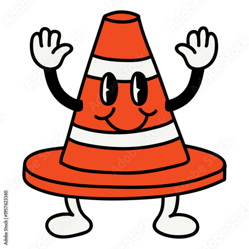 Traffic cone retro cartoon