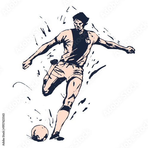 Soccer player in motion to kick the ball