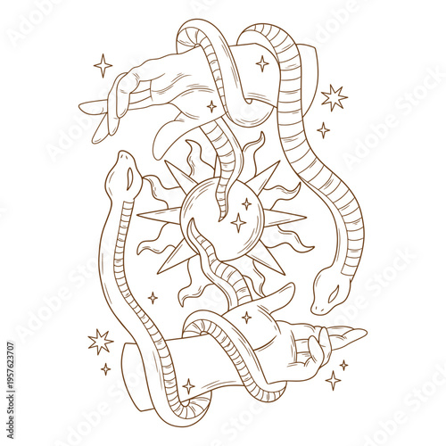 Mystic snake that coils around the hands