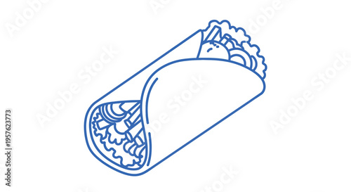 A simple line drawing depicts a burrito with visible fillings showcasing a popular food item
