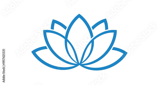 A minimalist blue line art depiction of a lotus flower against a white background high quality