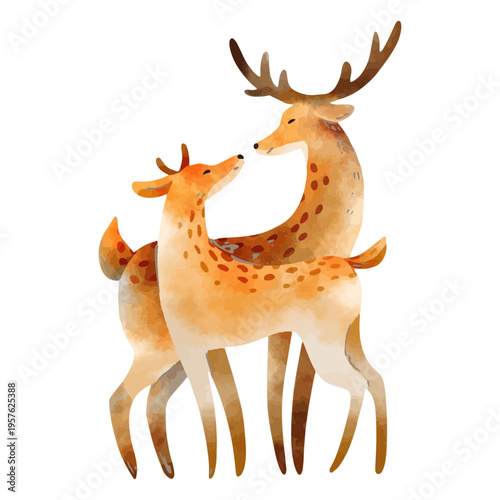 Cute reindeers in watercolor style