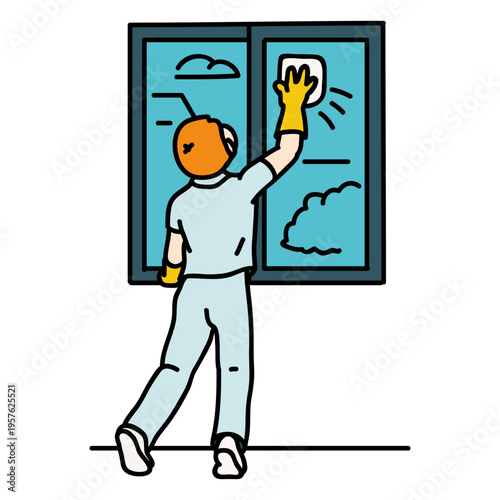 Man cleaning a window