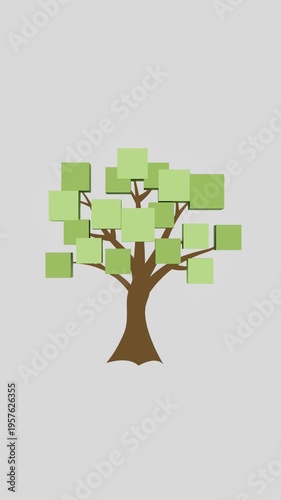 Minimalist 3D Growing Tree Animation with Geometric Square Leaves - Ecology and Structure Concept