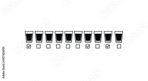 Water intake tracker silhouette with check boxes for daily hydration monitoring isolated on white background