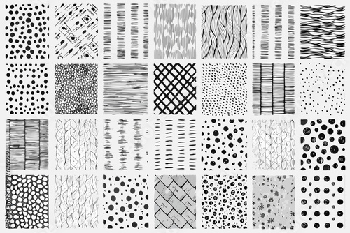 Collection of hand drawn scribble patterns in a grid arrangement