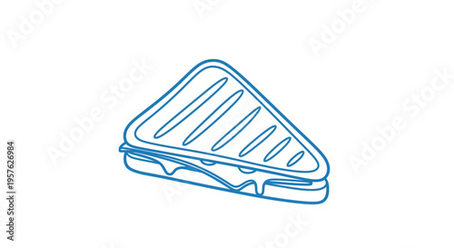 A simple line drawing depicts a triangular sandwich with visible filling and crusts high quality professional