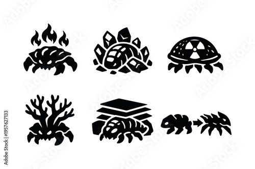 Solid style icons of evolutionary adaptations in silicon life: heat-tolerant forms, mineral-embedded organisms,