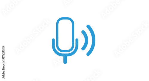 A simple blue microphone icon with sound waves emanating from the device high quality professional detailed