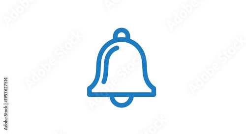 A simple flat blue icon depicting a classic bell shape with a handle high quality professional