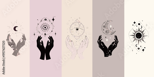 Mystical hands and celestial symbols a collection of esoteric illustrations