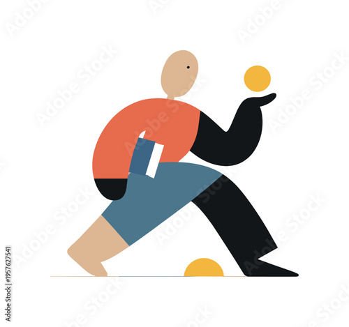 Single abstract geometric figure balances interlocking minimal shapes while surrounding elements remain absent, illustrating